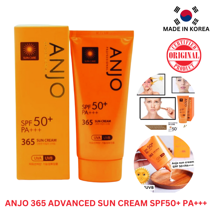 Anjo 365 Sun Cream SPF50+ PA++++ Advanced Sun Protection for UVA and UVB.